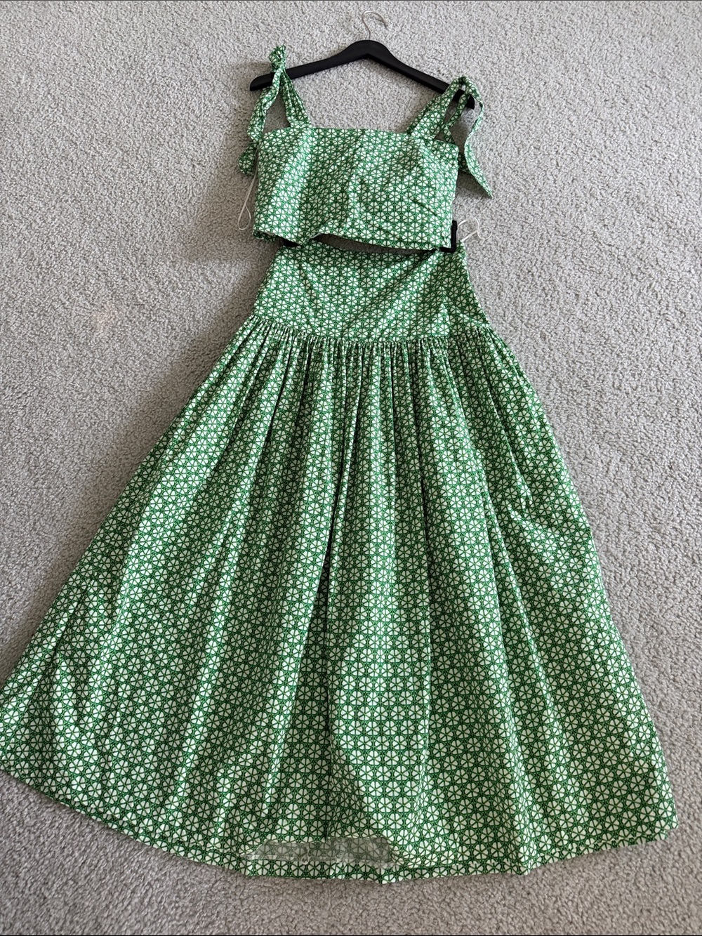 ANTONIO MELANI Green Lattice-Print Sleeveless Dress
